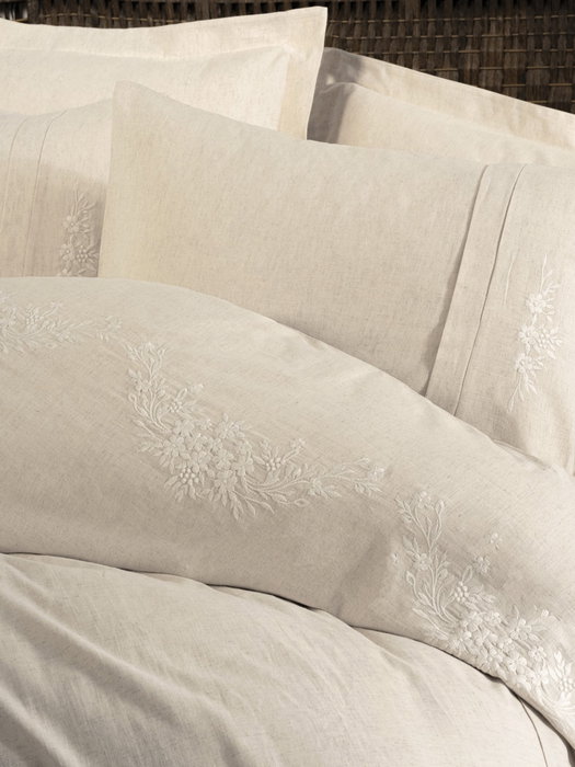 L'essentiel linge de maison Forbes Juego de funda de edredón doble Crema